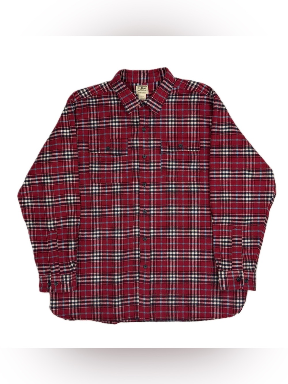 LL Bean Red Blue Plaid Chamois Traditional Fit Button Up Flannel Shirt Men XXL